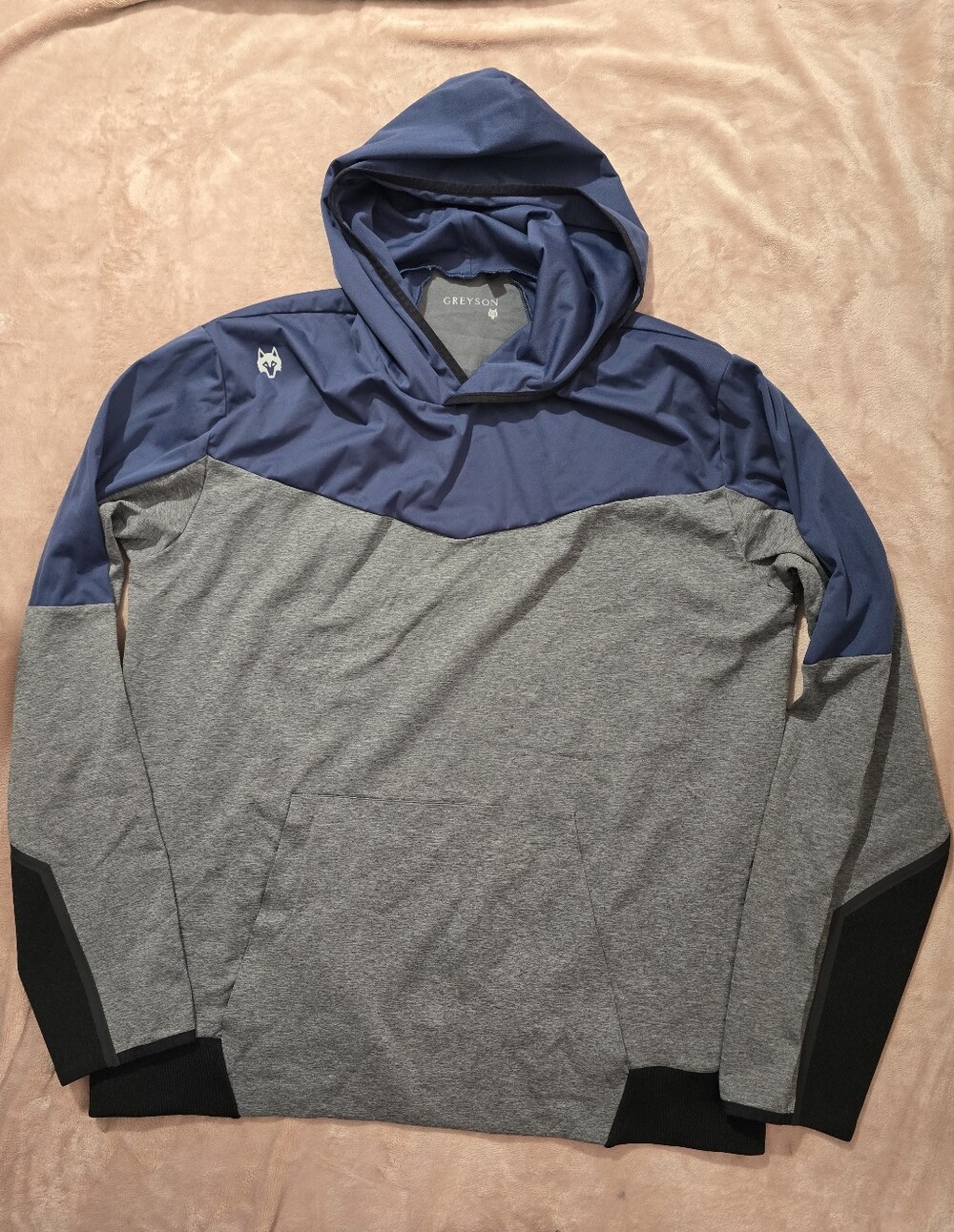 Greyson Men’s Pullover hoodie Colorblock Grey Blue Black Size XXL